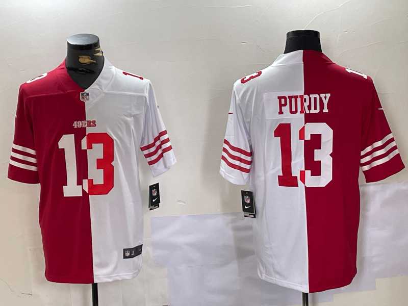 Men%27s San Francisco 49ers #13 Brock Purdy Red White Split Vapor Limited Stitched Jersey Dzhi->san francisco 49ers->NFL Jersey